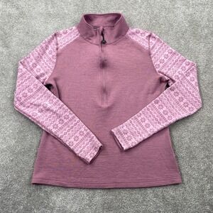 Terramar Merino Woolskins 1/2 Zip Activewear Thumbhole Top Women's Size M Pink